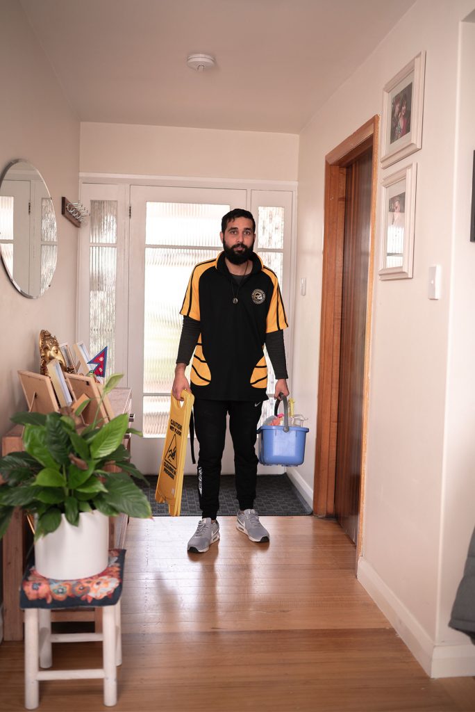 mads cleaning and gardening getting on work at Hobart